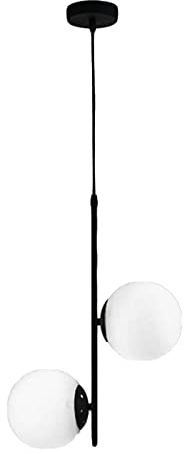 HJXDtech 2-flammige LED Glaskugel Pendelleuchte Lampenschirm Kronleuchter Moderne Deckenleuchte Hängelampe für Küche Wohnzimmer & Esszimmer (Schwarz)