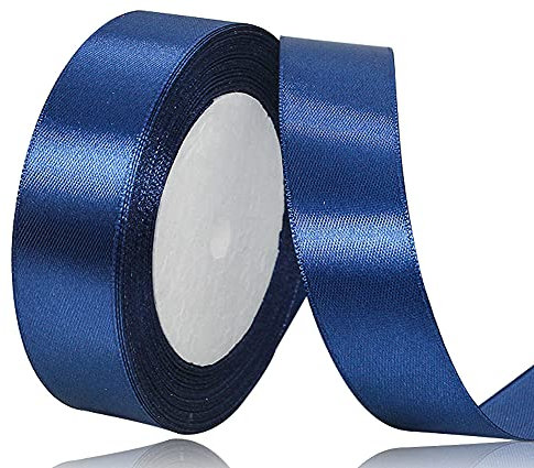Navy Blue Satin Ribbon 25mm, 23 Meters Solid Colors Fabric Ribbon for Crafting, Gift Wrapping, Balloons, DIY Sewing Project, Hair Bows and Cake Decoration