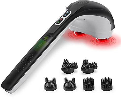 Snailax Cordless Handheld Back Massager with Heat,Deep Tissue Percussion Massager for Neck,Back Shoulder,Calf,Legs, 3 Sets of Dual Pivoting Heads, Gifts for Women,Men