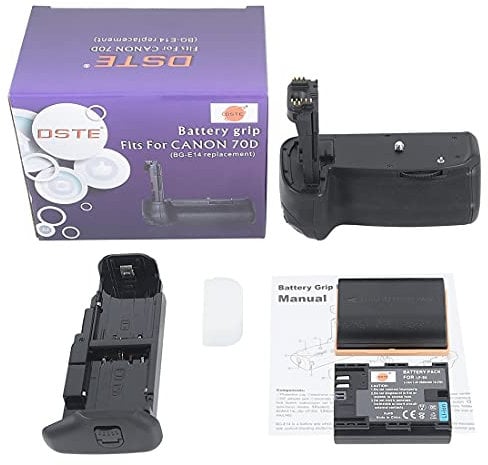 DSTE BG-E14 Vertical Battery Grip + 2pcs LP-E6 Battery Compatible with Canon EOS 70D 80D Camera