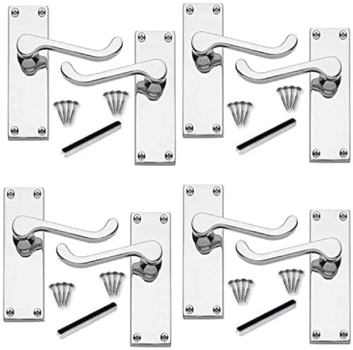 Haven Heritage Internal Quality Victorian Scroll Door Handles in Polished Chrome Silver Door Handles, Back Plate Size 118mm x 42mm. Sold as 4 x Pairs