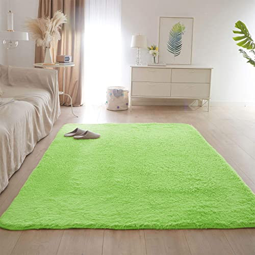 Langflor 180x240cm Carpet Wohnzimmer Langflor Teppiche Plüsch Teppich Longhair Einfach zu Säubern für Wohnzimmer Kinderzimmer Schlafzimmer Flur Läufer, Grün