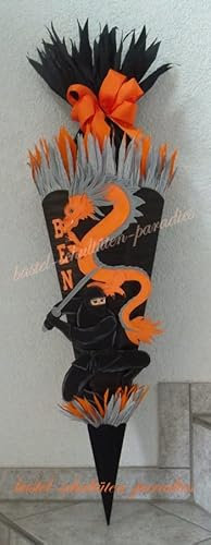 Schultüten Bastelset Ninja mit Drachen schwarz-orange MaterialType Schultütenzuschnitt 400g Karton