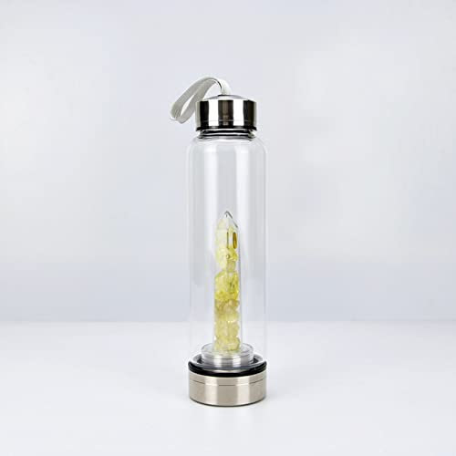 Crystal Water Bottle Kit Healing Natural Quartz Glass Amethyst Bottles for Making Crystal Infused Gem Water, Removable Gravel Gemstone Bottle with Protective Sleeve ( Color : Citrine , Size : 500ml )