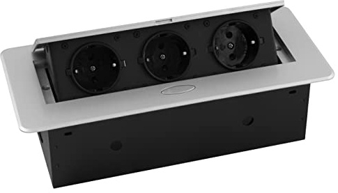 MC POWER - Tisch-Einbausteckdose I TS-03S I 3-fach Steckdose silber/schwarz mit 1,8m Kabel 267x120x68mm