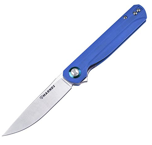 Harnds Cuchillo de bolsillo plegable Wind Flipper Hoja de G10 con cojinetes de cerámica Cuchillo de supervivencia para camping y EDC (azul)