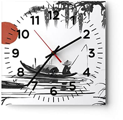 Modern Wanduhr China Angler Zeichnen 40x40cm Quadrat Groß Wand Uhr Glas Analog Zimmeruhren Küche Büro Wohnzimmer Glasuhr Wall Clock Dekoration Design Wanddekoration Küchenuhr C4AC40x40-4340