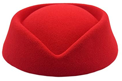 YLfly Damen Wolle Pillbox Stewardess Hut Barett Cap, rot, M