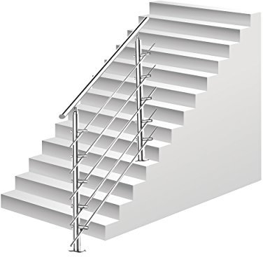 Ikodm Barandilla de acero inoxidable para escaleras, 180 cm, con 5 barras transversales y accesorios, para escalera interior, balcón, entrada de casa
