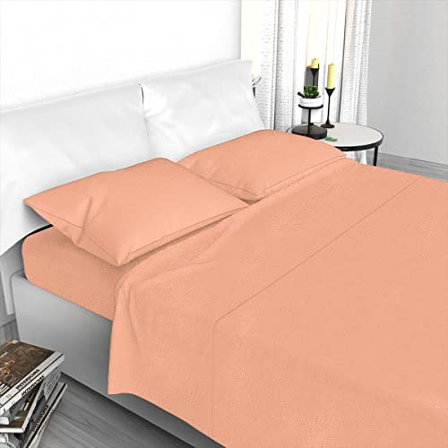 LARA MORADA Set Completo Letto Lenzuola Made in Italy in microfibra Tinta Unita Jacquard Singolo 1p rosa pesca