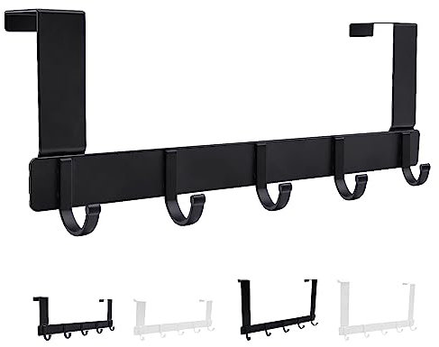 LFSEMINI 1/2/4 Pack Over Door Hook Hanger, Black/White, Long/Short, Heavy-Duty Over Door Hanger (1 Pack, Black, Short)