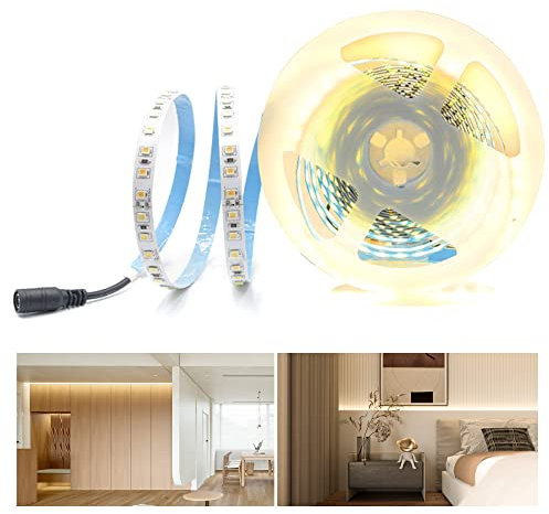 Arotelicht LED Streifen 24V LED Strip 5M Warmweiß 3000K LED Band Leiste Streifen SMD2835 600LEDs Lichterkette Stripe Lichtleiste TV Innen Deko Lichter für Küche Schlafzimmer IP20 nicht wasserdicht