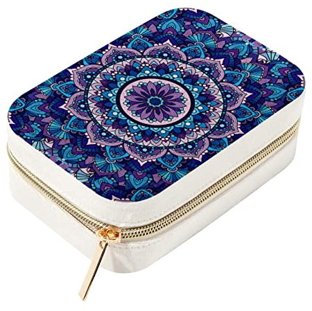 Mini-Schmuckkästchen, rund, doppelschichtig, tragbar, für Reisen, Mandala, Violett