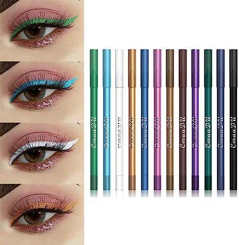 Eyeliner, 12 Farben Eyeliner Set, Glitter Eyeliner Wasserfest, Eyeliner Natürlicher Langlebiger Eyeliner Lidschatten Lip Liner Bleistift Augen, hochpigmentiert, schmutzabweisend, Geschenk für Damen