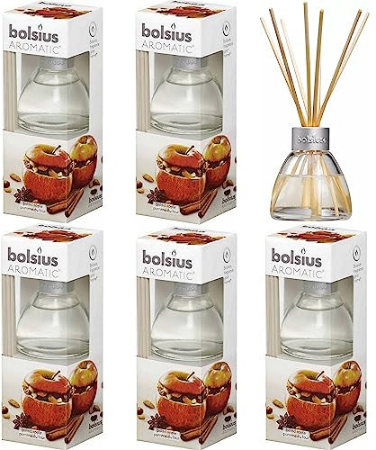 6 Pack Bolsius Aromatic Diffuser Duftspender Raumduft 6 x 45ml mit Holzstäbchen (Baked Apple (Bratapfel))