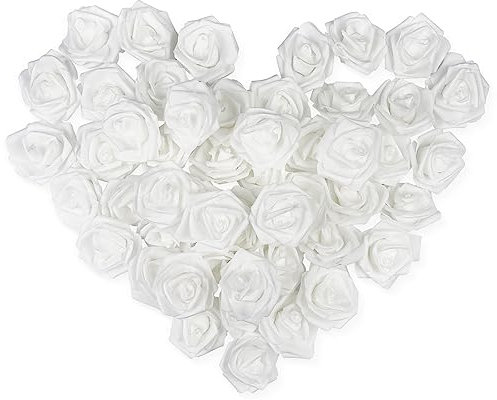 Mesybveo 50 Stück Schaumrosen Weiße, 7cm Künstliche Rosen, Mini Kunstblumen, Künstliche Rosenköpfe Foamrosen Wie Echt, Rosen Künstlich für Hochzeit Valentine's Day Partei Nach Hause Dekoration