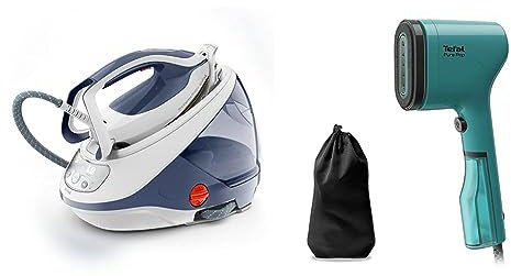 Bundle of Tefal GV9224G0 High Pressure steam Generator, White & Blue + Tefal Pure Pop Slim Handheld Clothes Steamer, Ready to Use in 15 Seconds, 70ml Water Tank, Travel Iron, Garment Steamer DT2024,