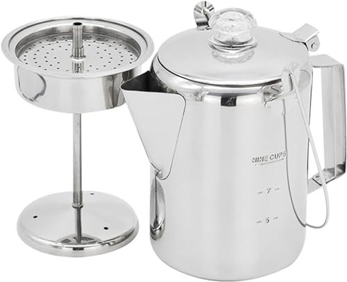 JJzex Cafetière en acier inoxydable, 1,2 l, pour l'extérieur, 9 tasses, en acier inoxydable, percolateur pour camping, maison, cuisine
