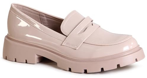 topschuhe24 2870 Damen Lack Halbschuhe Plateau Slipper, Farbe:Beige, Größe:39 EU