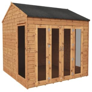 WALTONS 8 x 8 Vermont Summerhouse | Reverse Apex Roof | Shiplap Tongue and Groove | Wooden Garden Room Summerhouse | 4 Bifolding Doors | 10 Year Anti Rot Guarantee | 8 x 8 8ft 8ft