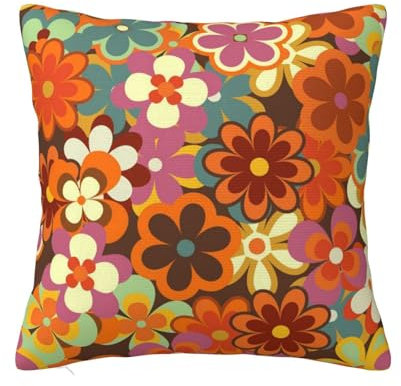 Kissenbezug, dekorativer Überwurf-Kissenbezug, weiche Kissenbezüge 40 x 40 cm für Schlafzimmer, Sofa, Retro-Stil der 70er Jahre, bunter Blumendruck