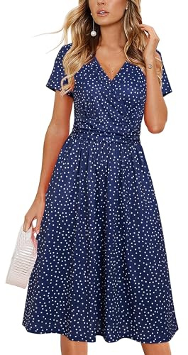 OUGES Women Summer Casual Dress V Neck Short Sleeve Ladies Spring Mothers Day Midi Dress(Floralz34-419,XL)