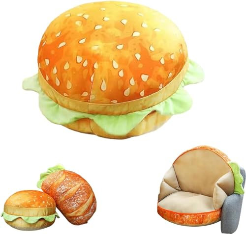 IFFANY Aufklappbares Cheeseburger-Kissen, 3D-Simuliertes Plüsch-Burger-Kissen, 2-in-1-Cheeseburger-Kissen, lustiges Sandwich-Pad, Nickerchen-Kissen, Geschenk für Kinder und Freunde