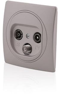 Intratec Nobilis Set TV Anschlussdose Silber TV/FM/SAT Ø 60mm 3 Anschlüsse & Rahmen ABS Wandmontage 80x80mm