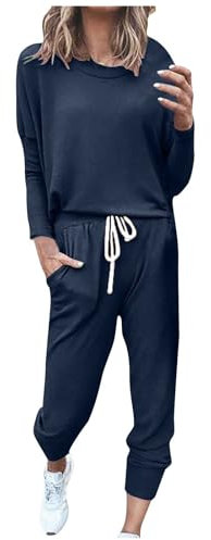 EMATOP Sportanzug Damen Casual Zweiteiler Outfit Baumwolle Langarm Sweatshirt und Lange Hose Trainingsanzug Yoga Sport Tracksuit Einfarbig Loose Freizeitanzug Jogginganzug beliebte marken