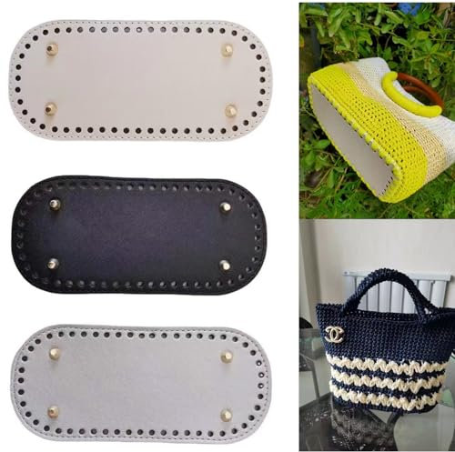 Taschenboden,3 Stück Taschenboden zum Häkeln,22x10cm Taschenboden PU Leder,Tasche Bodenformer Kunstleder Boden Beutel Bottom Shaper Pad Mit Löchern,für Strickbeutel Handgefertigte DIY Tasche