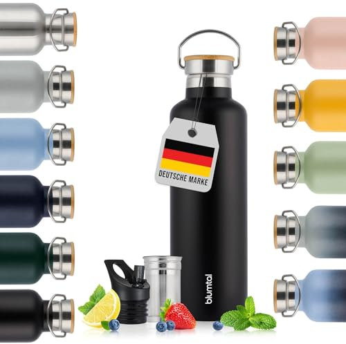 Blumtal Thermos - Bouteille en acier inoxydable à double paroi, sans BPA et isolante - Bouteille en acier inoxydable - Bouteille de thé - Gourde thermique - Gourde de sport,500ml,Noir
