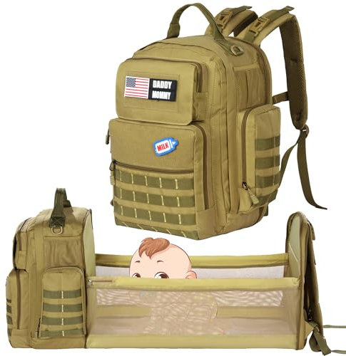 MABOZOO Wickeltasche Rucksack für Papa mit Wickelstation, Braun, 17x15x9 in