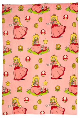 Nintendo Super Marios Bros. Princess Peach Girl Bettwäsche, superweich, seidig, 116,8 x 152,4 cm, offizielles Lizenzprodukt