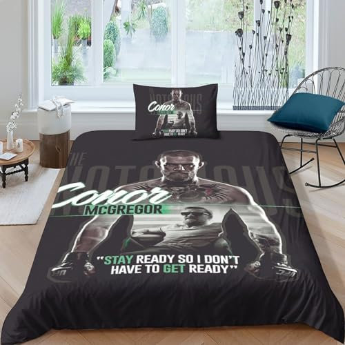 BYTFGAIT Conor McGregor Bettwäsche 3D UFC Bettbezug Mikrofaser Bettwäsche Set Bettbezüge Mit Reißverschluss Kissenbezüge Single(135x200cm)