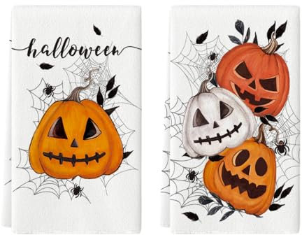 Artoid Mode Juego de 2 paños de cocina de araña Jack-o'-Lantern hojas Halloween paños de cocina 42 x 65 cm arañas decoración de arañas toallas de poliéster