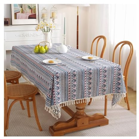 Tischdecke Moderno, Tischtuch Abwaschbar Outdoor Streifen Geometrisch Mit Quaste Tischdecke Baumwolle Landhausstil Blau Rosa Tischdecke Garten Vintage 120x120cm