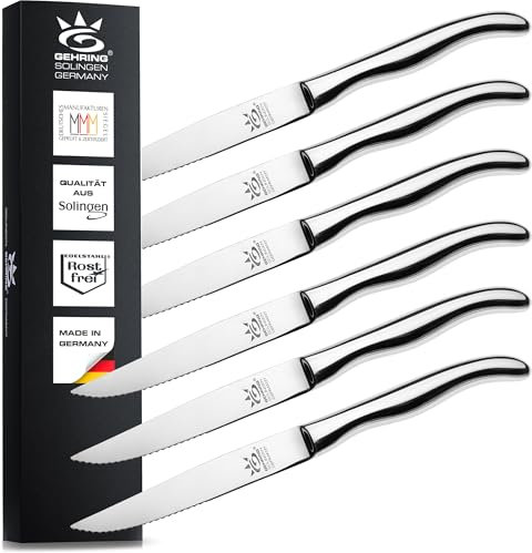 SOLINGEN| Steakmesser mit Wellenschliff x6, rostfreier Edelstahlklinge und Edelstahlgriff | Made in Germany, eisgehärtete & scharfe Brötchenmesser & Tomatenmesser | Serie Balance