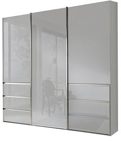 WIEMANN Schwebetürenschrank Kleiderschrank Schlafzimmerschrank 250cm breit, mit Schubladen, Glas weiß, Höhe 217cm, Malibu