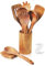 Teak Wooden Spoons for Cooking - 9 Pcs Comfort Grip Kitchen Utensil Set with Holder & Rest