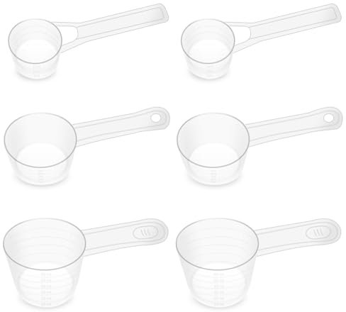Juego de 6 cucharas medidoras, dosificadores transparentes en polvo, cucharas medidoras de 60 ml/30 ml/15 ml, cucharas de plástico con marcas de escala, cuchara de medición de plástico para la cocina
