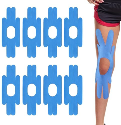Kinesiotapes 8 PCS Kinesio Tapes Kinesiologie Tape Tape Sport Knie Tape Kinesiotapes Vorgeschnitten Physio Tape Atmungsaktiv und Wasserdicht Zum Schutz der Knie Beim Training (Blau)