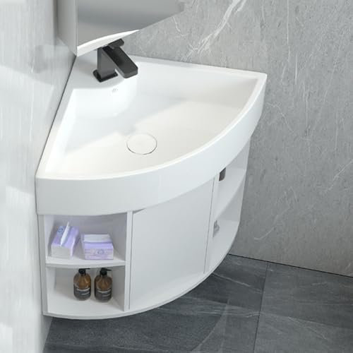 STCERY Eckwaschbecken Mit Unterschrank, Eck-waschtisch for Badezimmer mit Waschbecken, Wandmontiertes Keramik Waschbecken, Badmöbel-Set, Mit Heißem Und Kaltem Wasserhahn(48cm/18.9in)