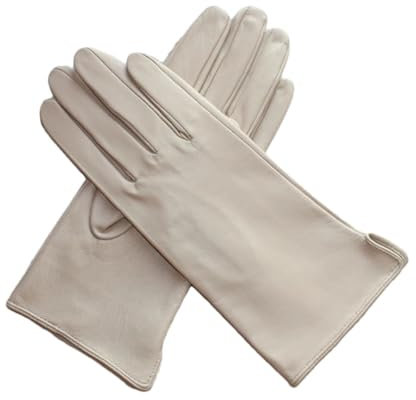 Herren-Lederhandschuhe, Schaffell, Touchscreen, ungefüttert, dünn, einfarbig, Reit- und Fahrhandschuhe, Beige, 8,5