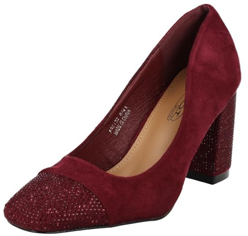 Spot On Ladies Diamante Heel and Toe Cap Court Shoes F90138