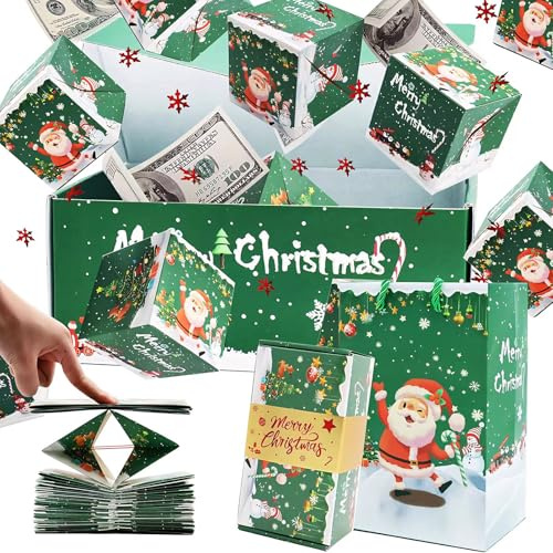 Skeadex Explosionsbox Weihnachten, Pop Up Geschenkbox Weihnachten mit 10/16 Karten Geld Überraschungsbox Faltbare Mistery Box Surprise Box für Familie Kinder Mama (01)