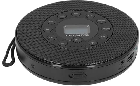 LUCKDANO Portable CD Player with Built in Speakers, Anti Skip 1500mAh Rechargeable CD Player for CD CD RW MP3, Burn CD to USB Flash Drive, Record to U Disk (Black Without BT)