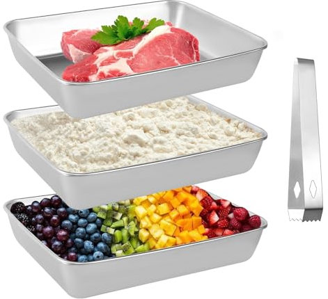 Panierschalen Set, 3 Stück Edelstahl Schale Rechteckig Panierschalen Panierset 25x20x5cm, Rechteckige Metall Gastro Behälter, Schale zum Panieren für Fisch Schnitzel Fleisch Gemüse