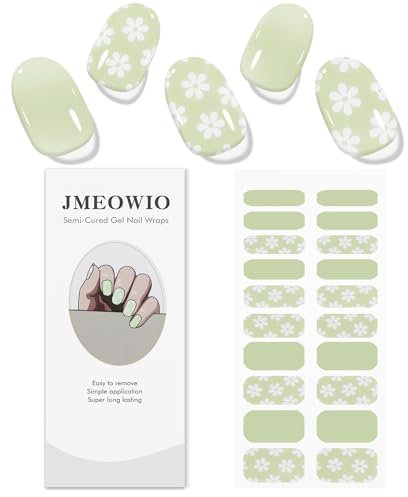 JMEOWIO Autocollant Ongles Gel UV Fleurs Blanche Vert Clair Gel Nail Stickers Semi-durci Stickers Ongle Gel Deco Ongle Nail Art Design Manucure