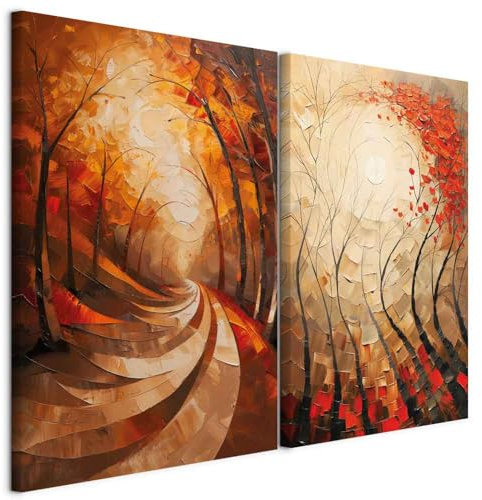murando - Ensemble de 2 tableaux d'art décoratif 120x90 cm - Impression sur toile murale peinture - Allées d'automne dans le parc avec des arbres aux feuilles rouges et oranges c-H-10079-b-a