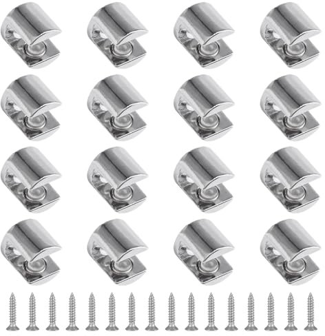 UFURMATE Glass Shelf Bracket, 16Pcs Wall Mounted Adjustable Glass Shelf Clamp Clips Polished Chrome Zinc Alloy Glass Clamp Brackets Supports Mounting Brace for 6-10mm Thick Glass